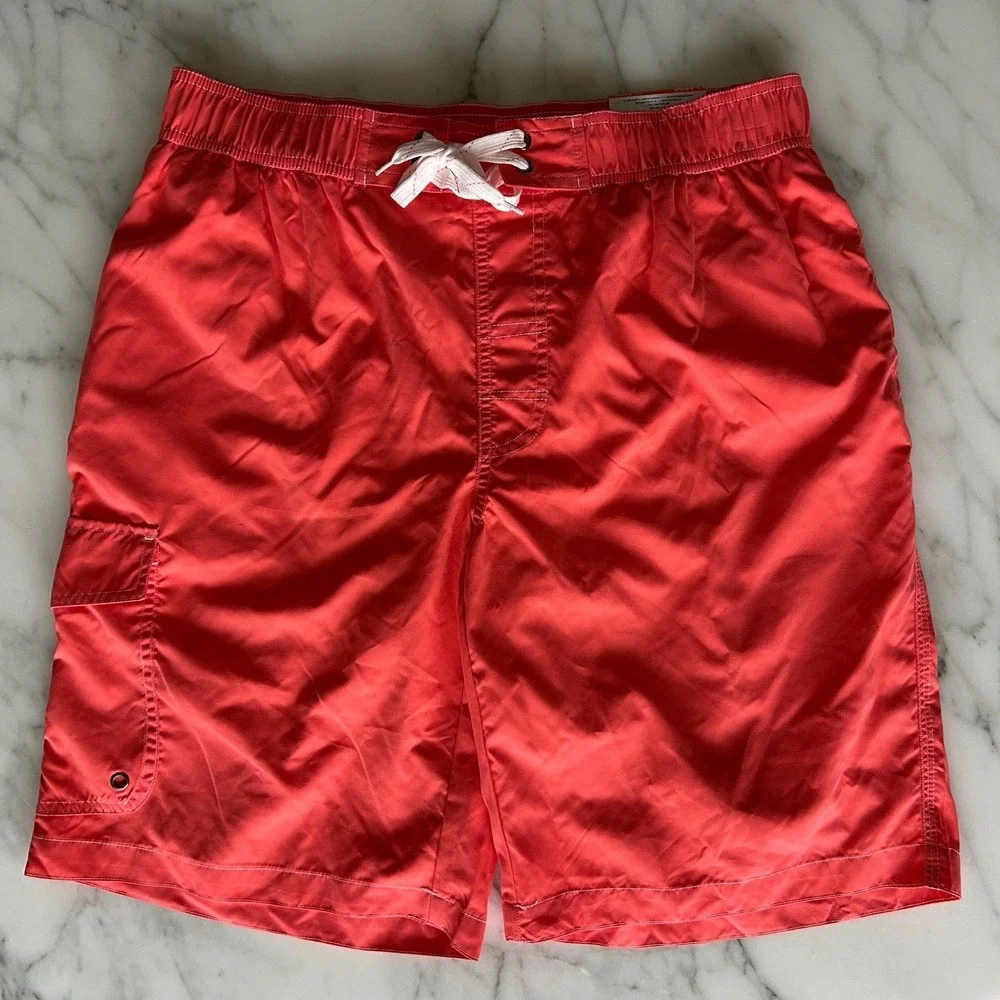 NWT‎ St Johns Bay Mens Cargo Swim Trunks Dubarry Coral Pink UPF 50+ Large